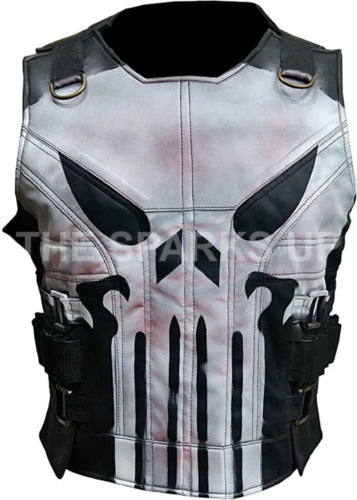 Men's Punisher Season 2 Skull Frank Castle Motorcycle Black Leather Vest Costume